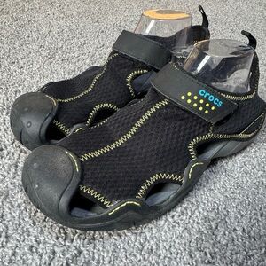 CROCS BLACK NYLON HOOK LOOP CLOSURE COMFORT FISHING SPORT SANDALS 12 US
